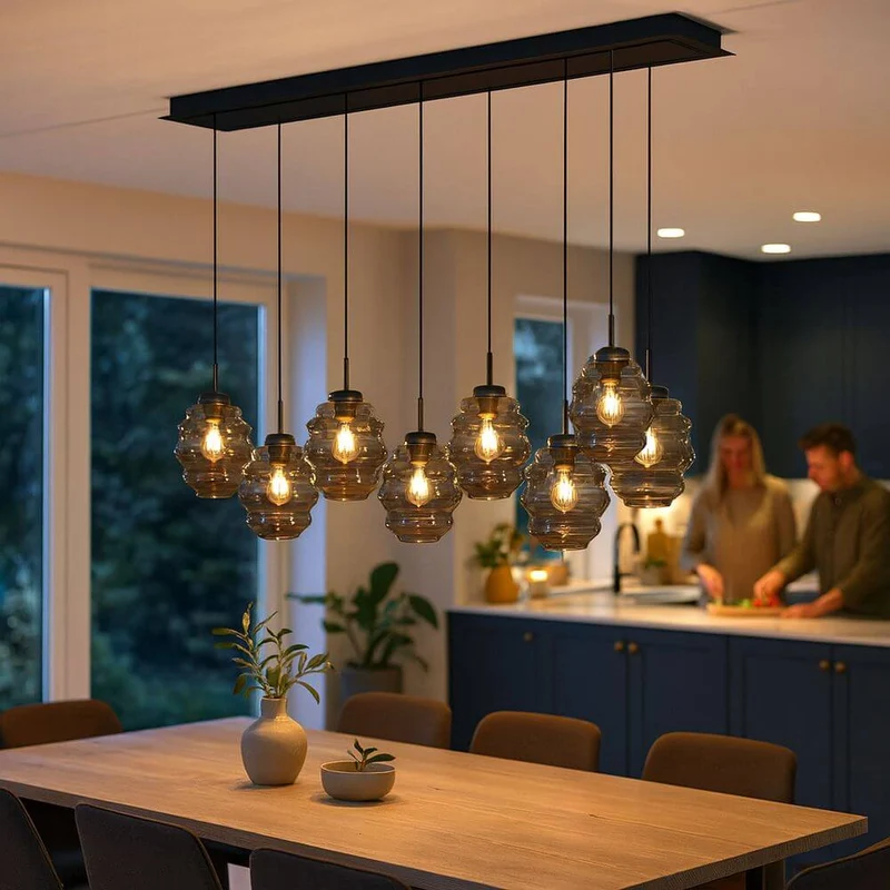s.luce Echos Esstischlampe 8-flammig 160cm 2-reihig Ø 18cm