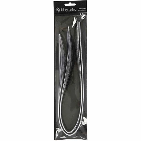 Create Craft - Quilling strips - 5 assortedd Black White & Greys 100piece