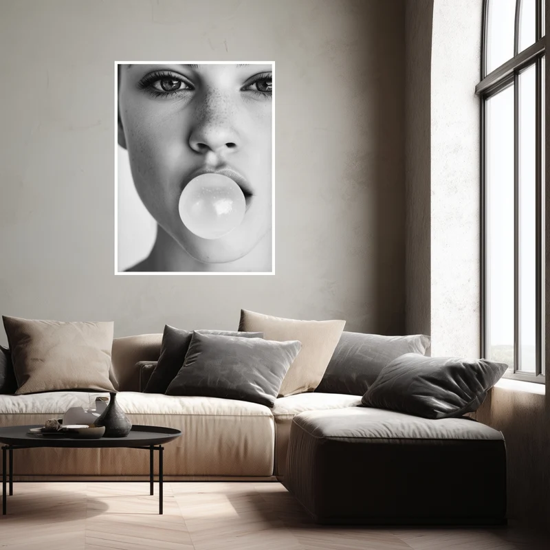 Frau mit Kaugummiblase Poster