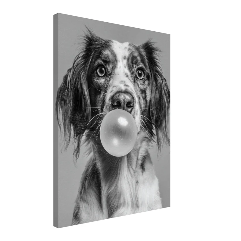Hund mit Kaugummiblase Leinwandbild