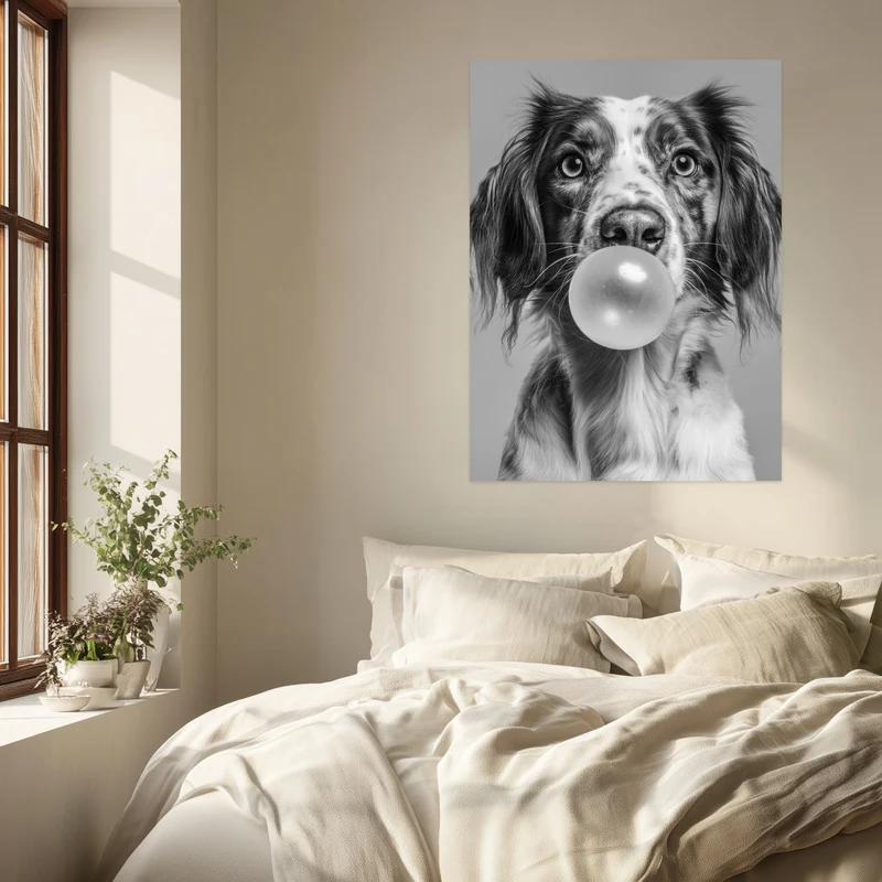 Hund mit Kaugummiblase Leinwandbild