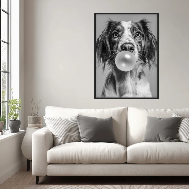 Hund mit Kaugummiblase Poster