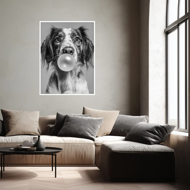 Hund mit Kaugummiblase Poster