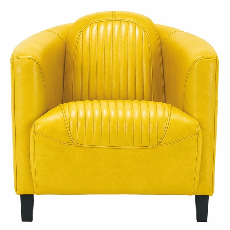 Casa Padrino Luxus Leder Sessel Gelb / Schwarz - Echtleder Wohnzimmer Möbel
