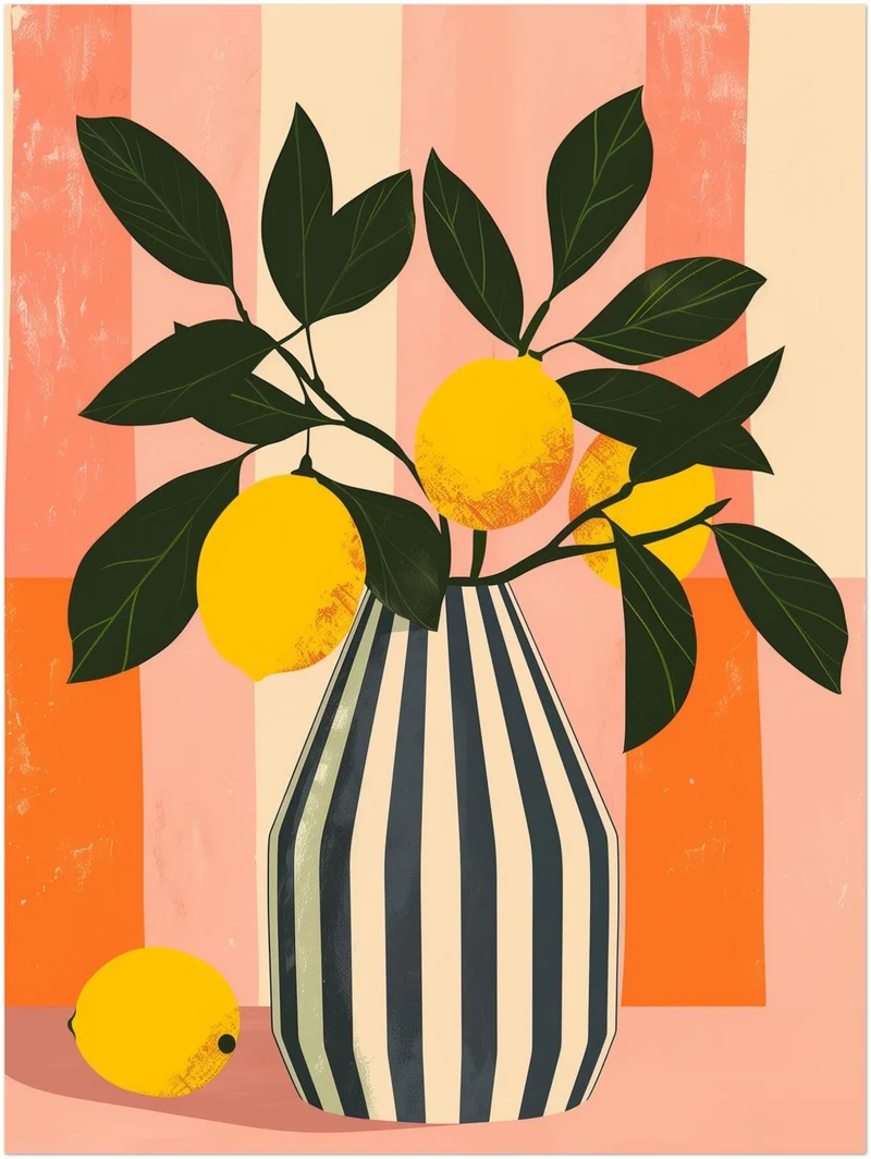 Zitronen Vase Illustration Leinwandbild