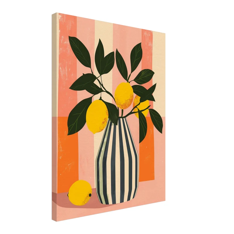 Zitronen Vase Illustration Leinwandbild