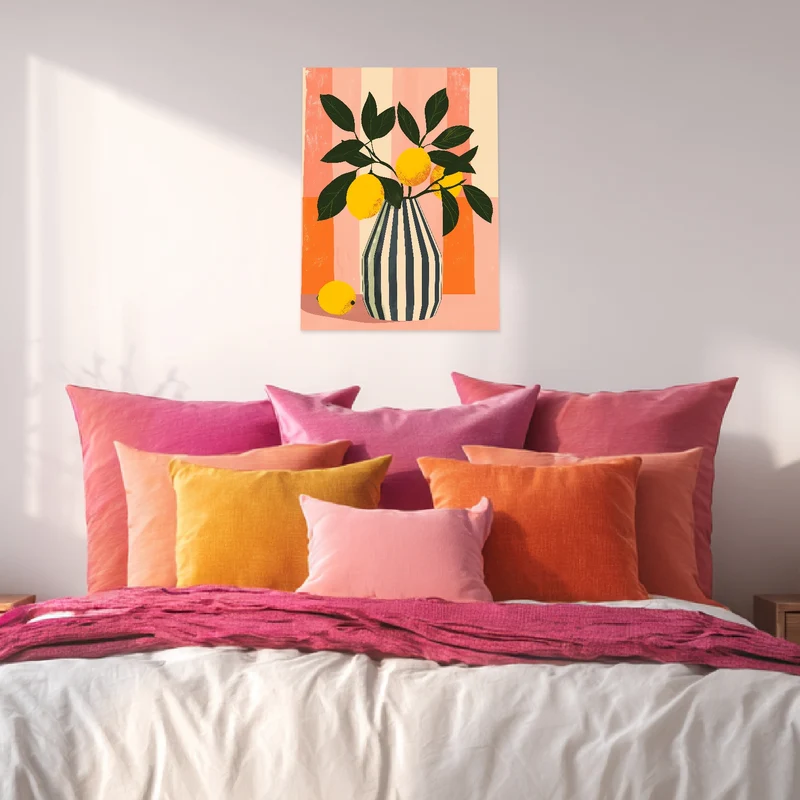 Zitronen Vase Illustration Leinwandbild