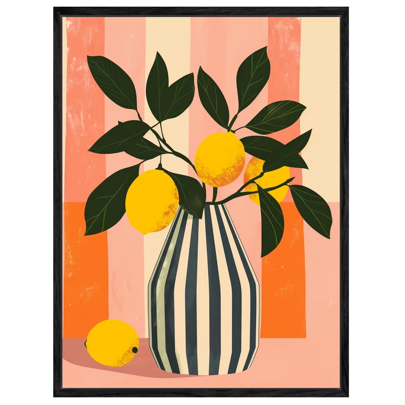 Zitronen Vase Illustration Leinwandbild
