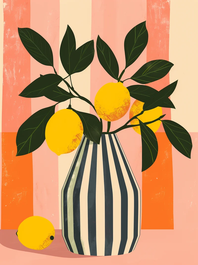 Zitronen Vase Illustration Poster