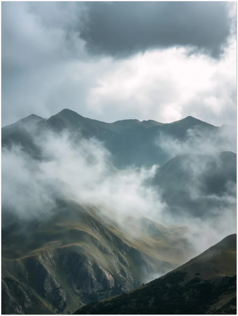 Neblige Berglandschaft Leinwandbild