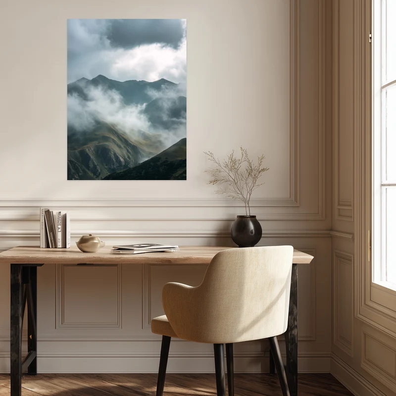 Neblige Berglandschaft Leinwandbild