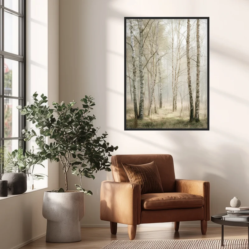 Birkenwald im Morgenlicht Poster
