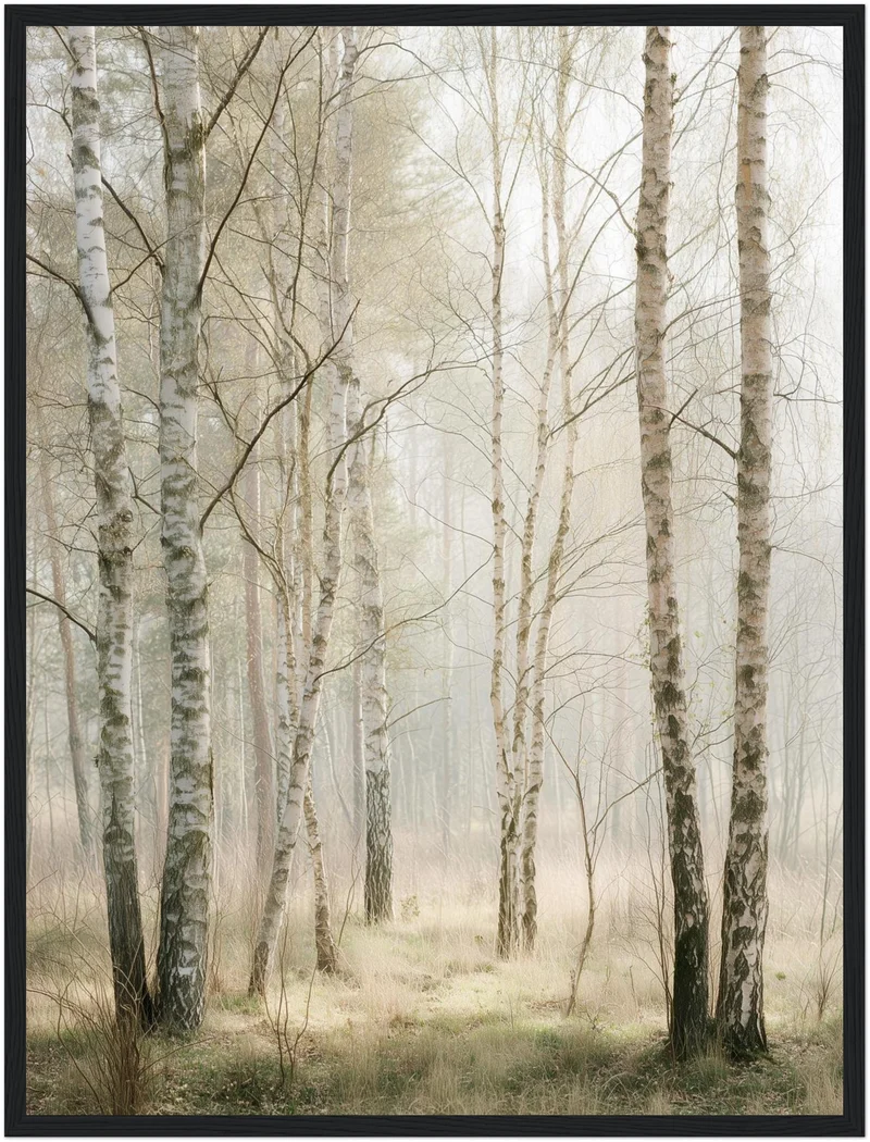 Birkenwald im Morgenlicht Poster