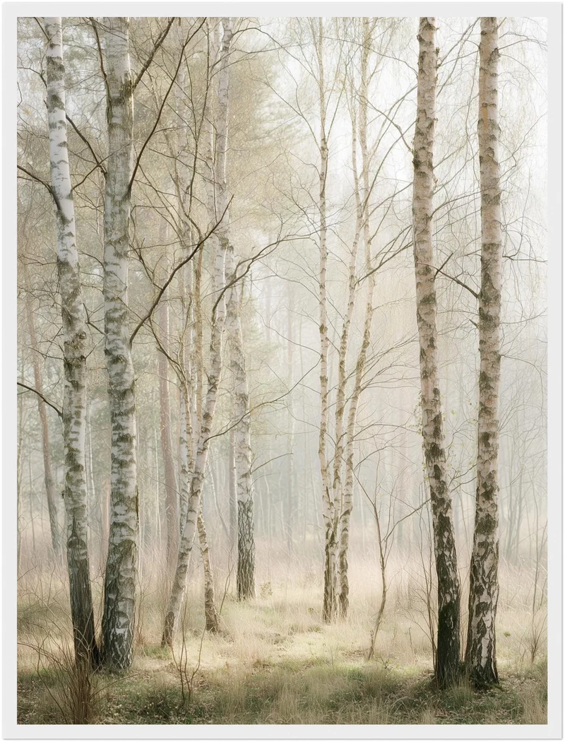 Birkenwald im Morgenlicht Poster