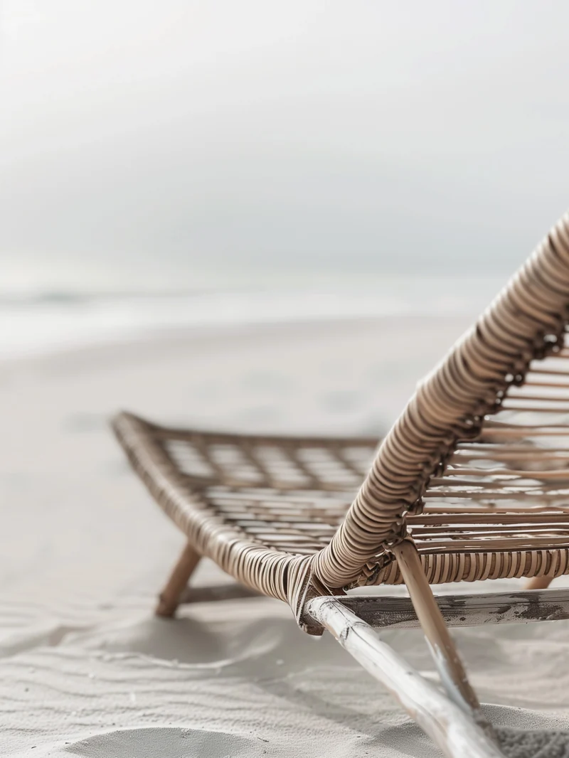 Geflochtener Strandstuhl im Sand Poster