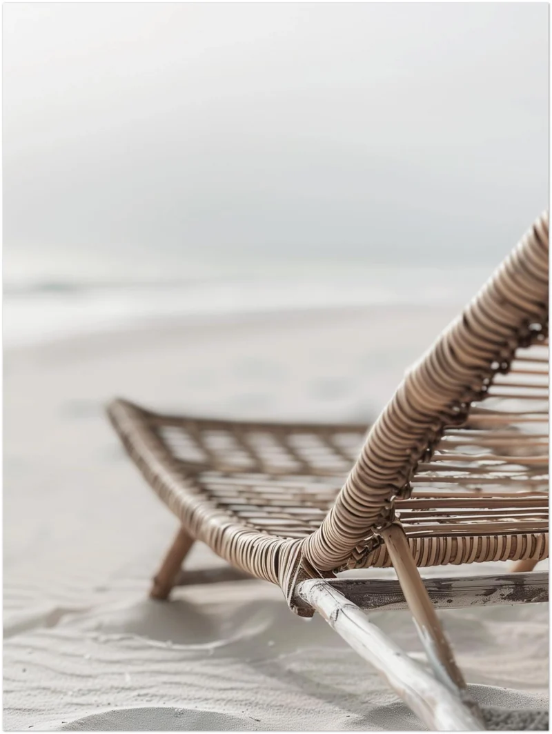 Geflochtener Strandstuhl im Sand Leinwandbild
