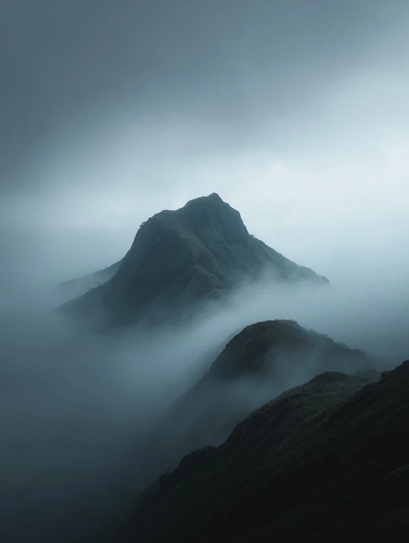 Nebliger Bergkamm im Morgenlicht Poster