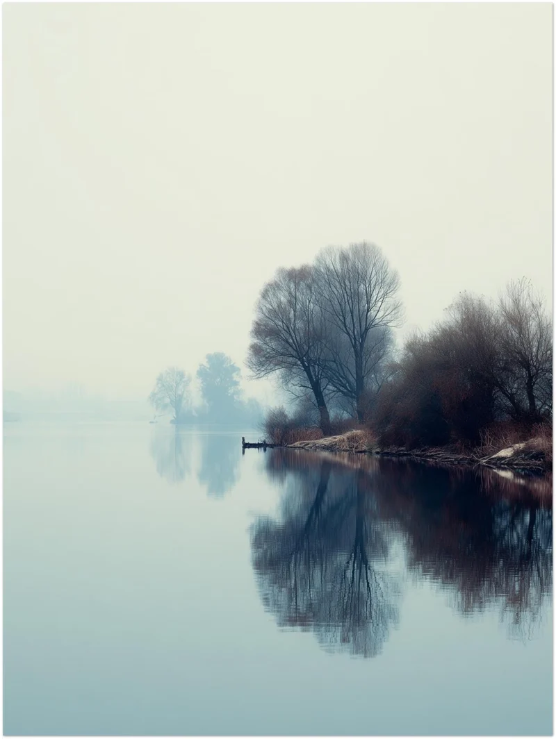 Nebliger See mit Bäumen Leinwandbild