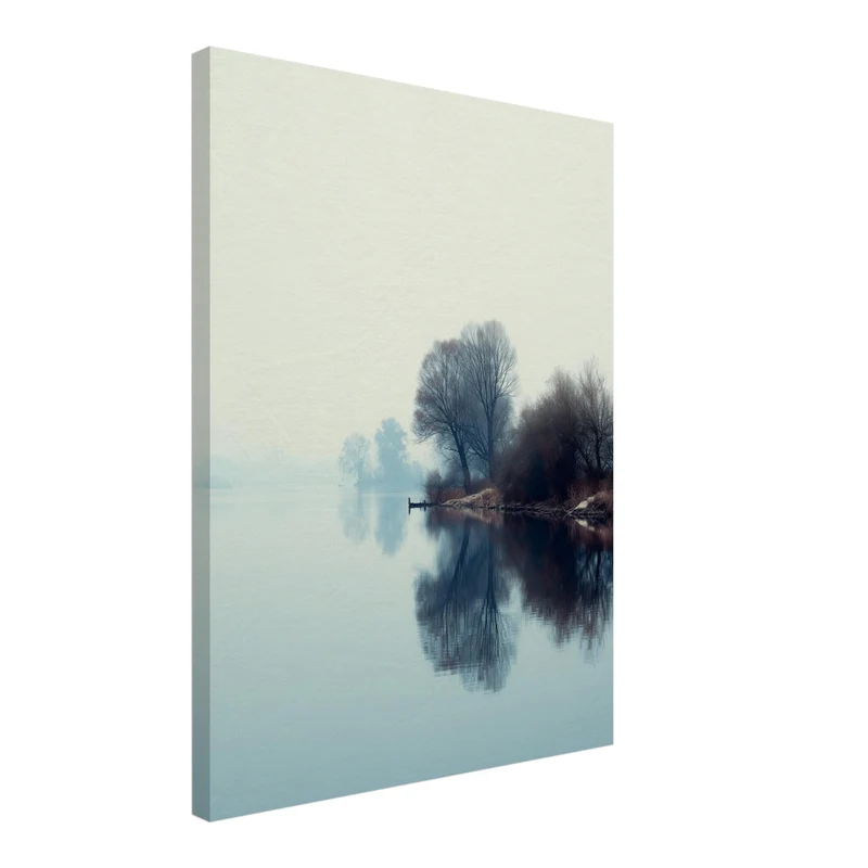 Nebliger See mit Bäumen Leinwandbild
