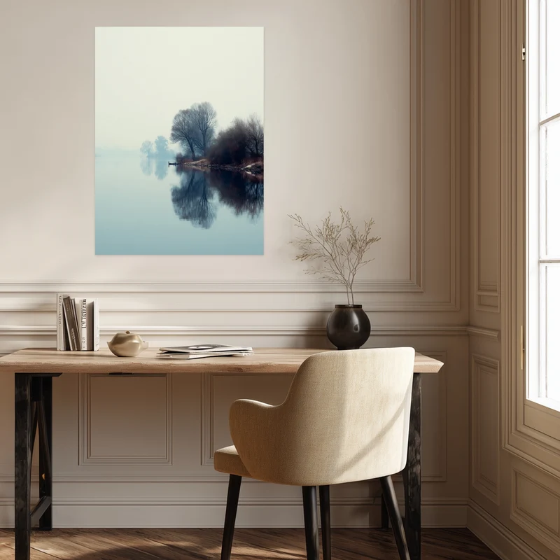 Nebliger See mit Bäumen Leinwandbild