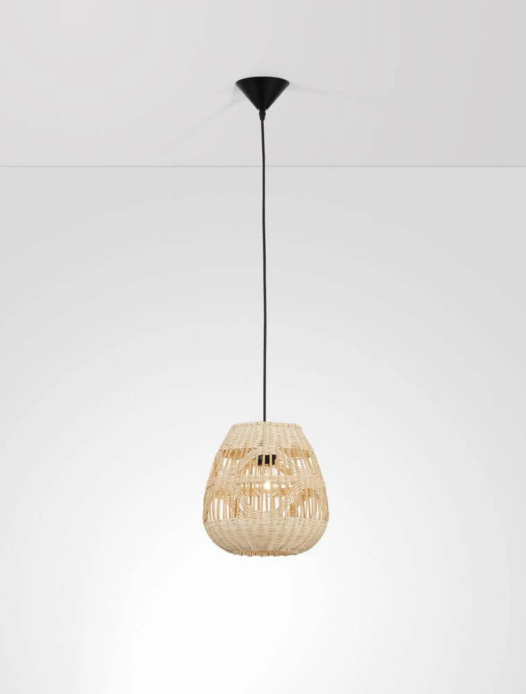 Marlo Pendelleuchte Birne Beige Rattan