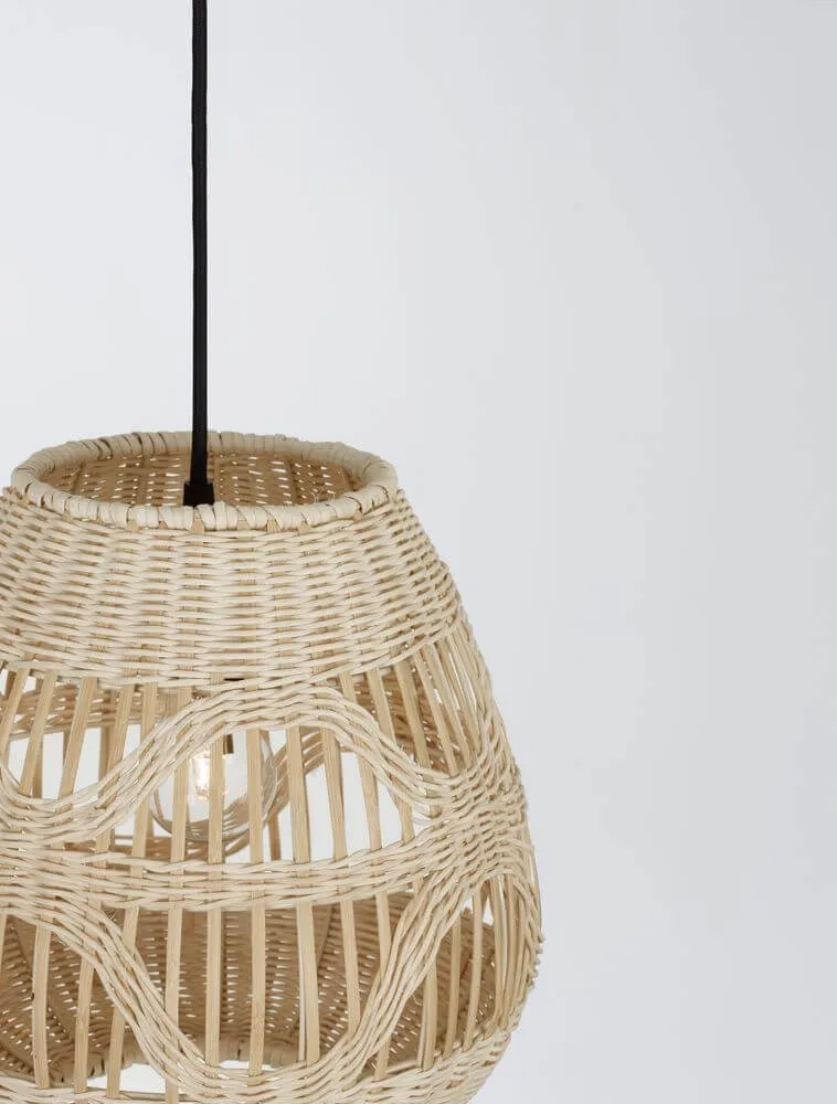 Marlo Pendelleuchte Birne Beige Rattan