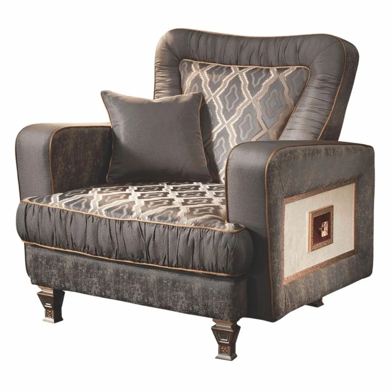 Casa Padrino Luxus Barock Sessel Grau / Weiß / Braun / Kupfer - Made in Italy