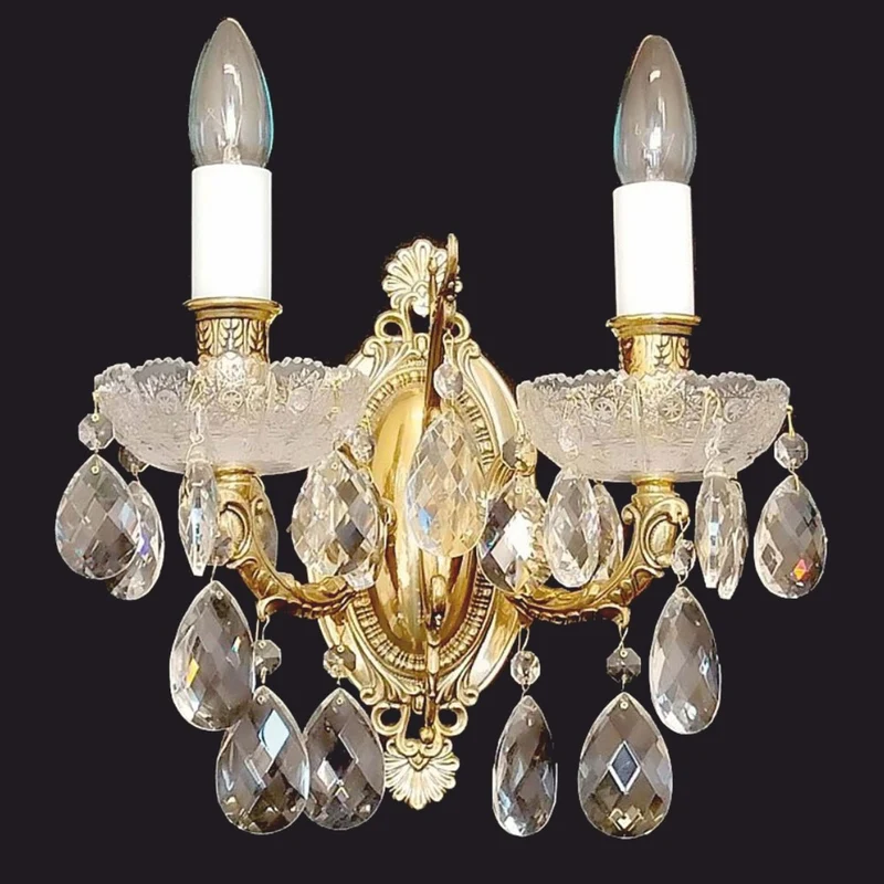 Casa Padrino Luxus Barock Kristallglas Doppel Wandleuchte Gold H. 28 cm