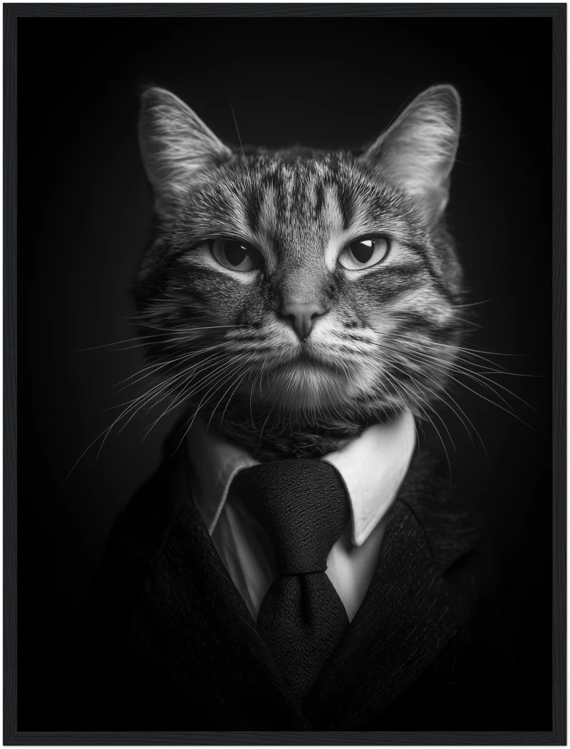 Katze im Anzug schwarz weiß Poster