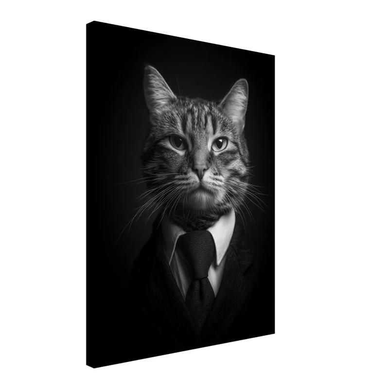 Katze im Anzug schwarz weiß Leinwandbild