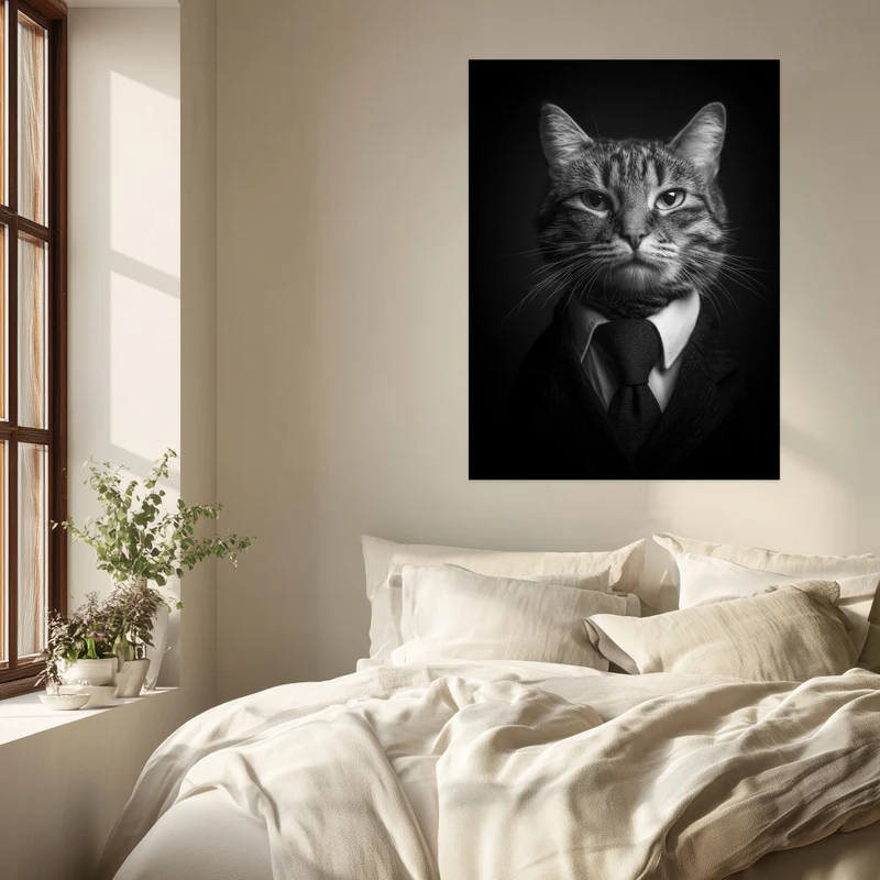 Katze im Anzug schwarz weiß Poster