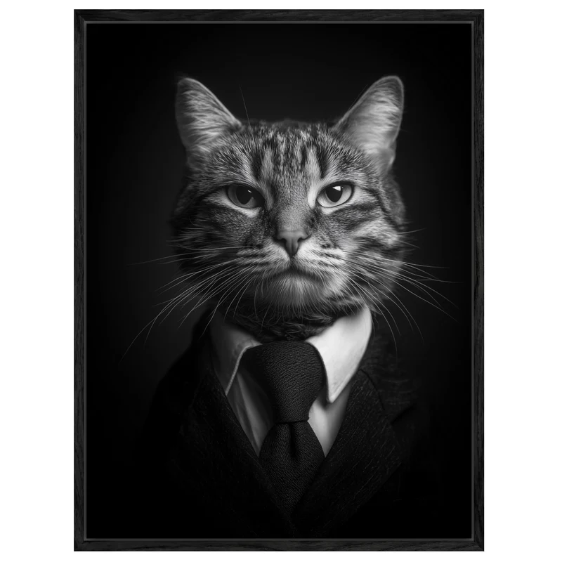 Katze im Anzug schwarz weiß Leinwandbild