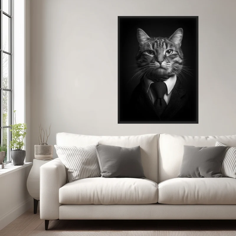 Katze im Anzug schwarz weiß Poster