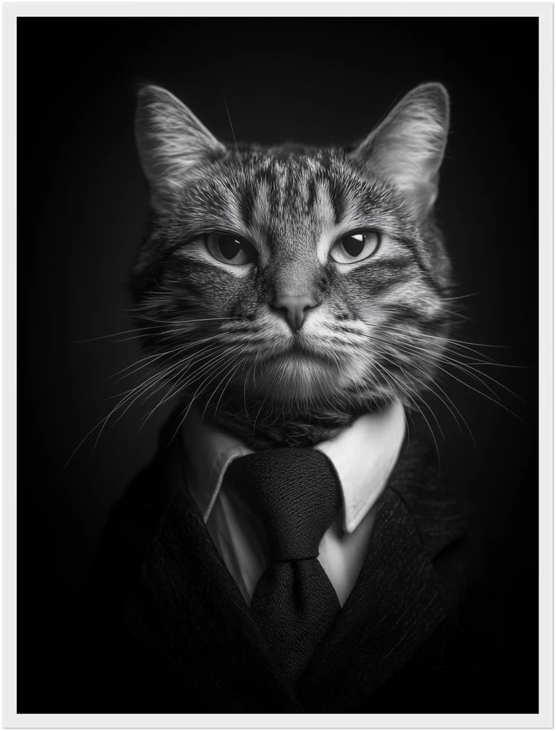 Katze im Anzug schwarz weiß Poster