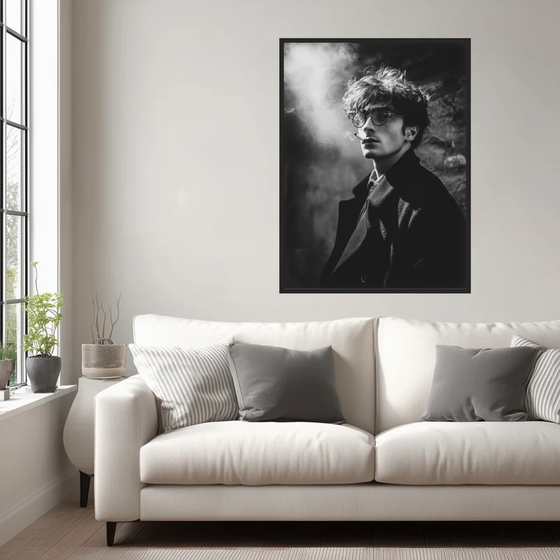 Männerporträt mit Rauch schwarz weiß Poster