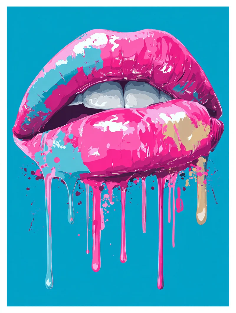 Pinkfarbene Lippen mit Farbe Poster