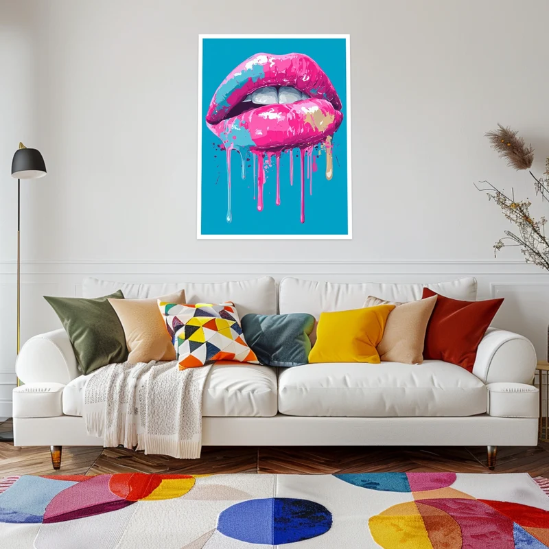 Pinkfarbene Lippen mit Farbe Leinwandbild