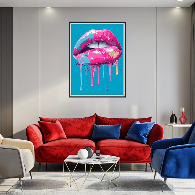 Pinkfarbene Lippen mit Farbe Poster