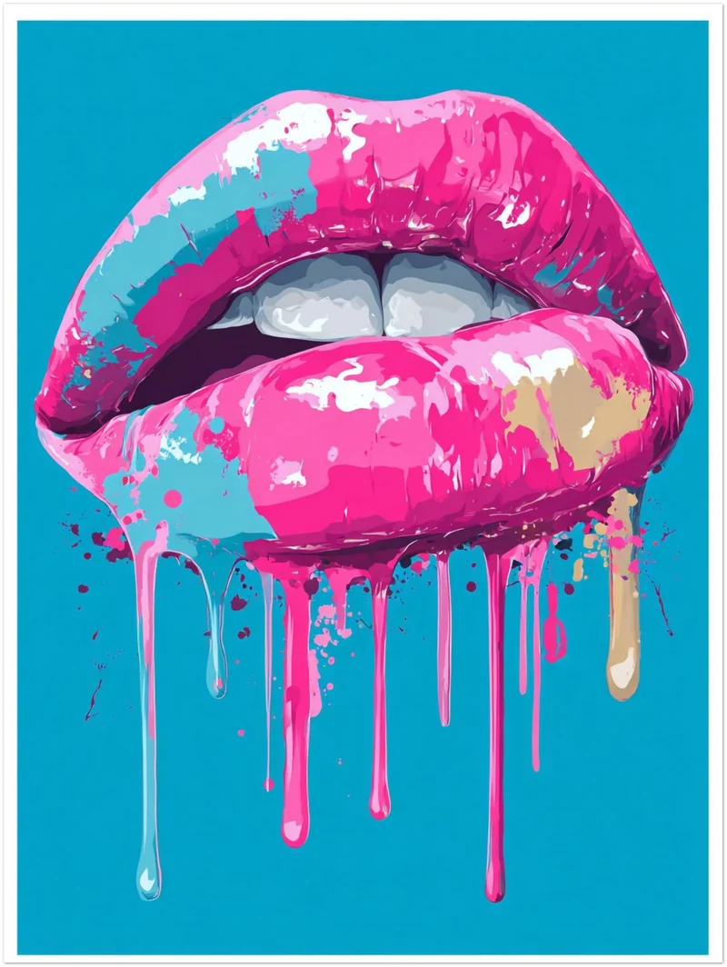 Pinkfarbene Lippen mit Farbe Leinwandbild