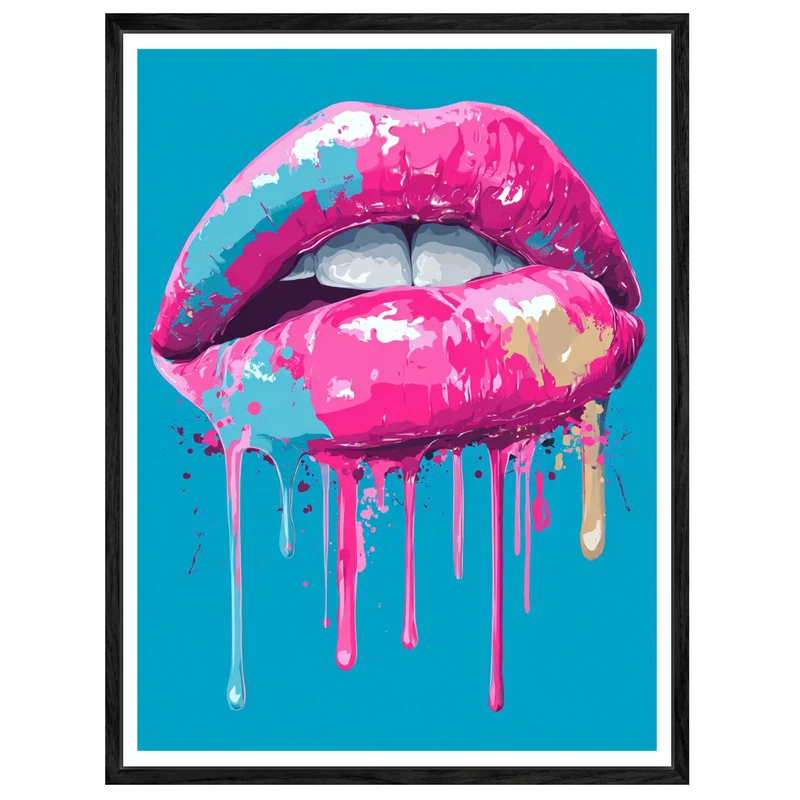 Pinkfarbene Lippen mit Farbe Leinwandbild