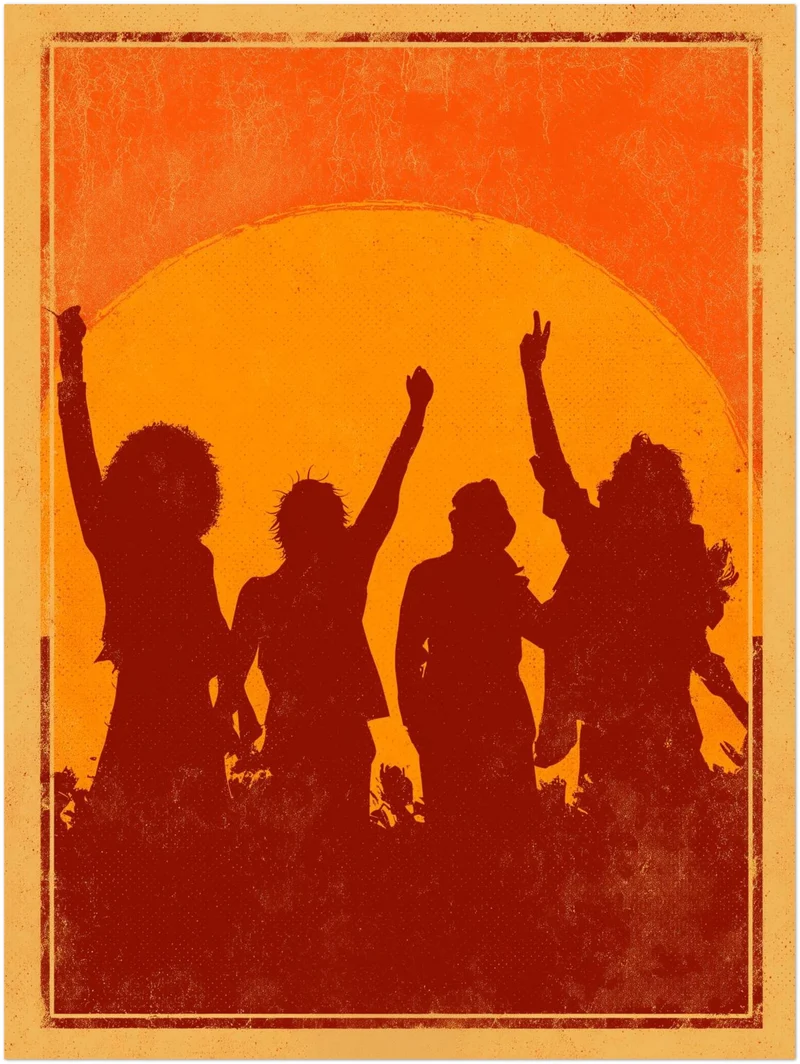 Party bei Sonnenuntergang Leinwandbild