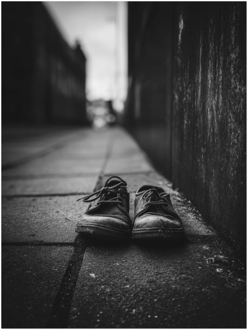 Verlassene Schuhe Schwarz Weiß Leinwandbild