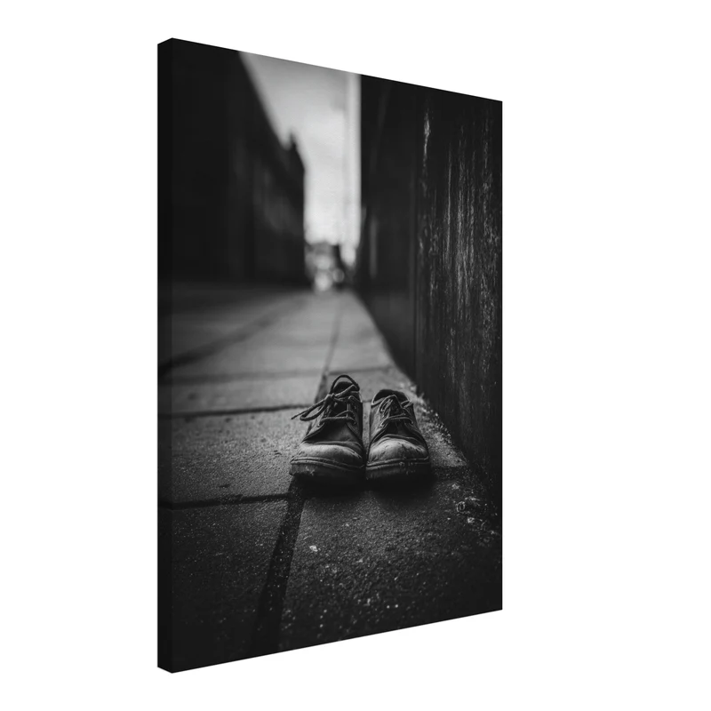 Verlassene Schuhe Schwarz Weiß Leinwandbild
