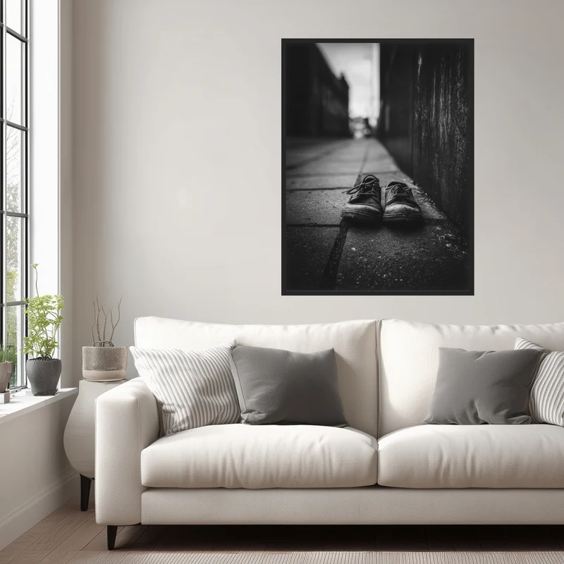 Verlassene Schuhe Schwarz Weiß Poster