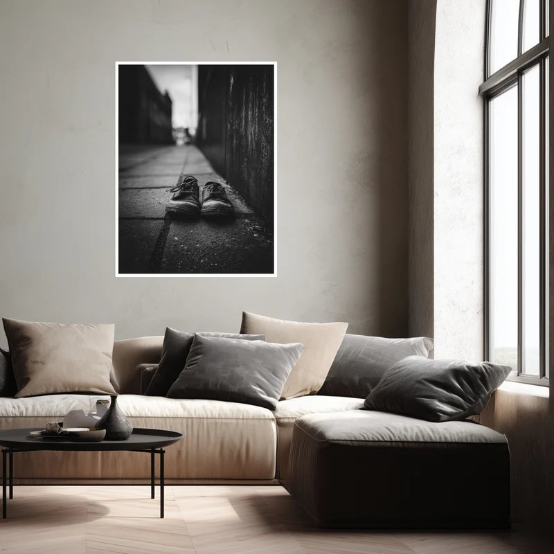 Verlassene Schuhe Schwarz Weiß Poster