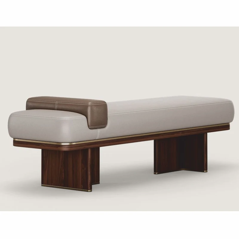 Casa Padrino Luxus Leder Sitzbank Grau / Braun / Messing 150 cm - Echtleder Möbel