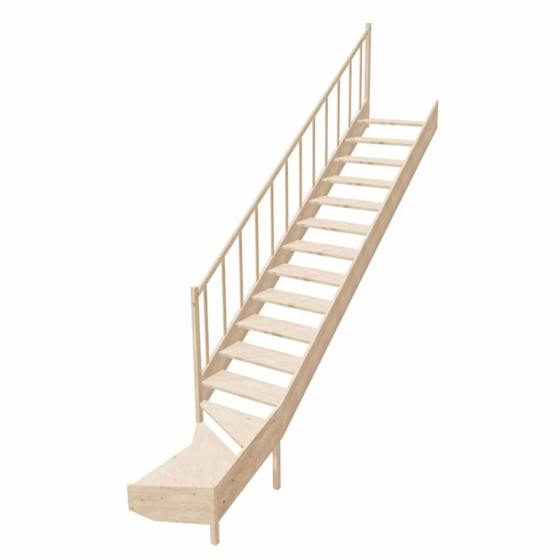 Casa Padrino Luxus Eck-Holztreppe mit Geländer linke Seite Naturfarben H. 364 cm