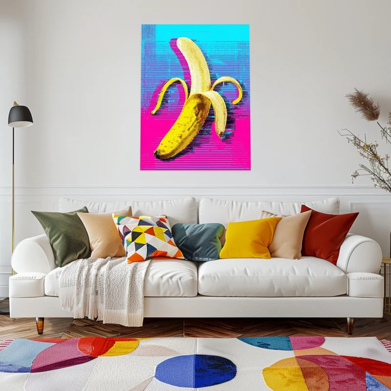 Banane auf Pink-blau Leinwandbild
