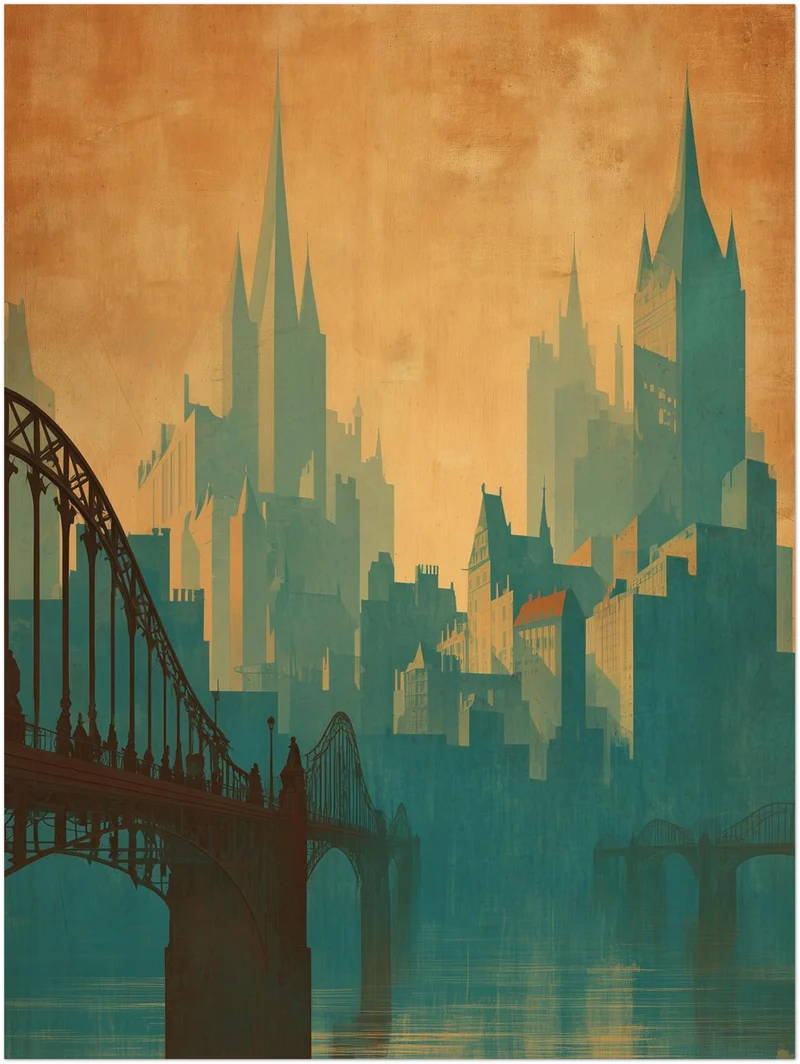 Skyline mit Brücke Leinwandbild