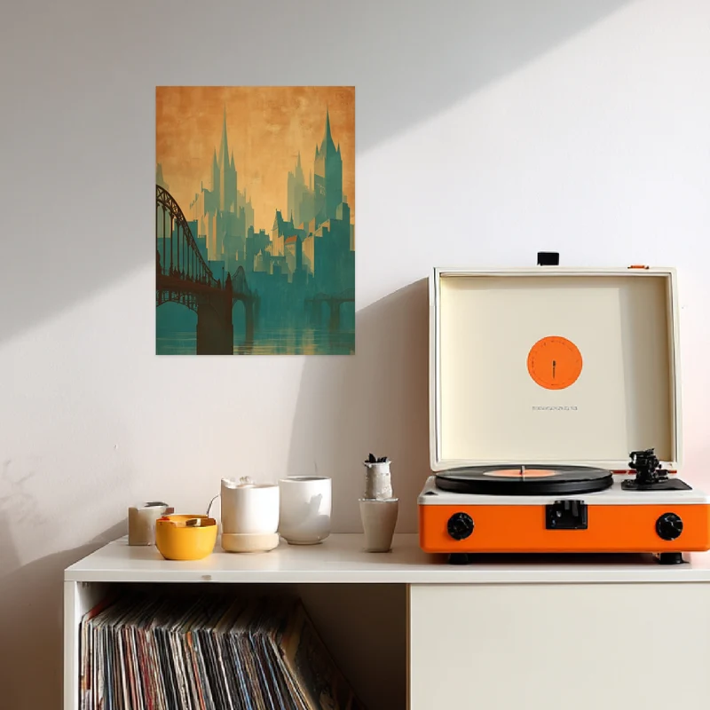 Skyline mit Brücke Poster